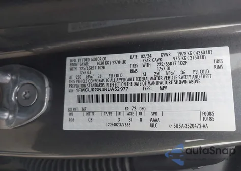 2024 Ford Escape Active from USA, damaged, VIN 1FMCU0GN4RUA52977